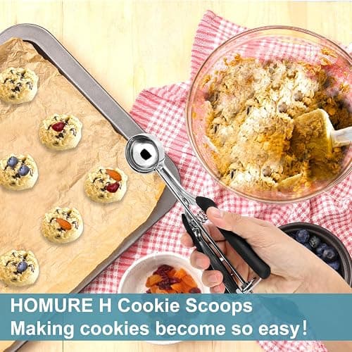 HOMURE H Cookie Scoop Set, Include 1 Tbsp/2 Tbsp/3 Tbsp, Cookie Scoops for Baking Set of 3, 18/8 Stainless Steel, Good Grip, Non-Slip, For Cookies Cupcake Muffin Ice Cream waffle thumbnail 5