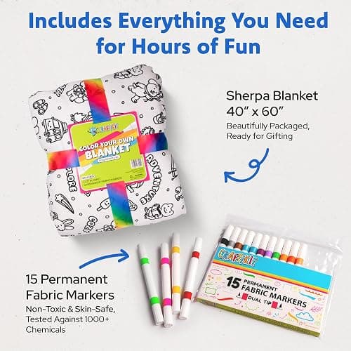 Craftikit Cozy Coloring Blanket for Kids & Adults -15 Markers | 40" x 60", Fabric Markers Included, Permanent Vibrant Sherpa Fleece Design, Ages 3+, Machine Washable, Gift Wrapped thumbnail 3