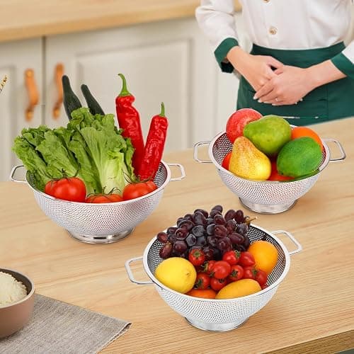 Colander for Kitchen, 3QT, Stainless Steel Colander Strainer with Handle for Fruits Vegetables Cooking Food, Dishwasher Safe thumbnail 6
