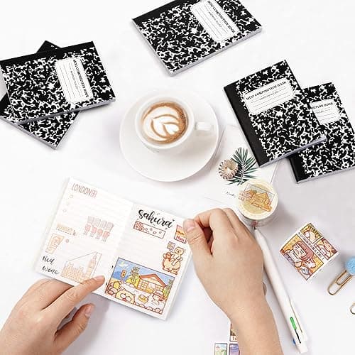 feela Mini Composition Notebook, Cute 30 Pack Black Narrow Ruled Mini Composition Books Bulk, Small Pocket Marble Journal Notebooks for Kids Students College Office, Pocket Size 4.5 x 3.25 in thumbnail 2
