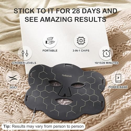 Hottoerak Red Light Face Mask, Slim Near Infrared Light Mask Lamp, LED Red Light Face at Home and Office thumbnail 3