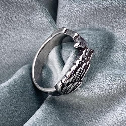 Silver Vintage Angel Wing Ring Stainless Steel Feather Band Rings Jewelry for Women&Men Size 7-11 thumbnail 4