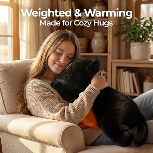 Mewaii Weighted Stuffed Animals 5 lbs Adjustable, Heated & Coolable 23 Inch Plush for Realistic Hug, Microwavable Removable Inner Pad, Cat Gifts for Adults & Kids (Black) thumbnail 2