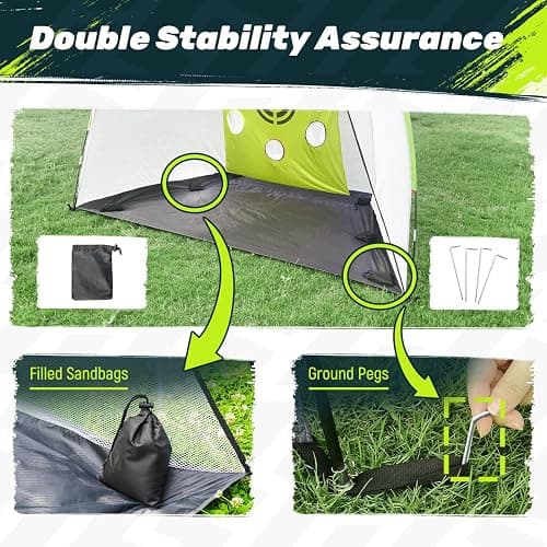 SAPLIZE Ultra-Stable Golf Practice Net with Noise-Reducing Target Cloth, Hitting Mat, Tees, Balls and Sand bags thumbnail 5