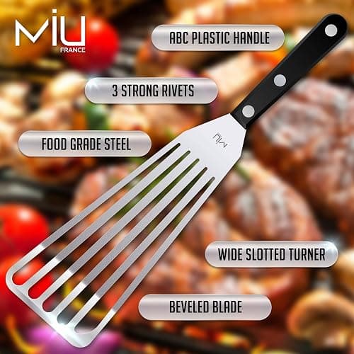 MIU Fish Spatula, Set of 2, Bundle, Size 11 and 13 inch, Stainless Steel, Flexible, Polished Metal, Plastic Handle, Slotted Turner, Corrosion Resistant, Dishwaser Safe thumbnail 7