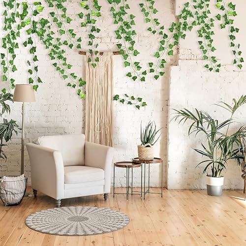 CQURE 12Pcs 84Ft Artificial Ivy Garland,Ivy Garland Fake Vines UV Resistant Green Leaves Fake Plants Hanging Vines for Wedding Party Garden Wall Room Decor thumbnail 3