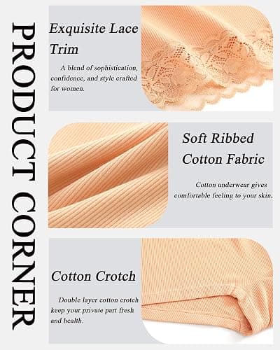 FINETOO Cotton Underwear for Women Boy Shorts Lace Boxer Briefs Soft Full Coverage Womens Panties 5 Pack S-XXL thumbnail 6