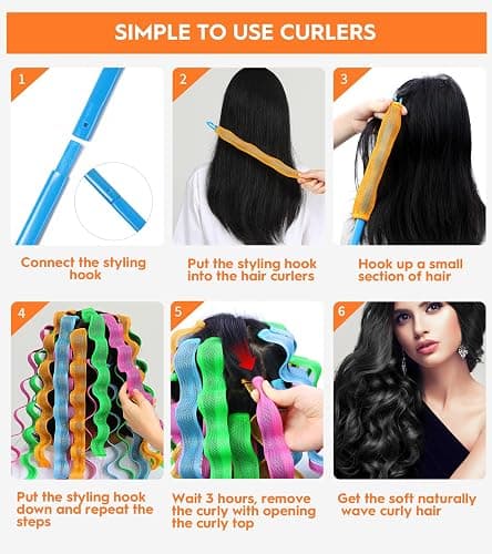 42 Pieces Heatless Waves Hair Curler, No Heat Damage Wavy Hair Curlers with 2 Sets of Styling Hooks, Heatless Curls for Women Girls Long Medium Short Hair (4 Colors,45cm/ 17.7") thumbnail 6