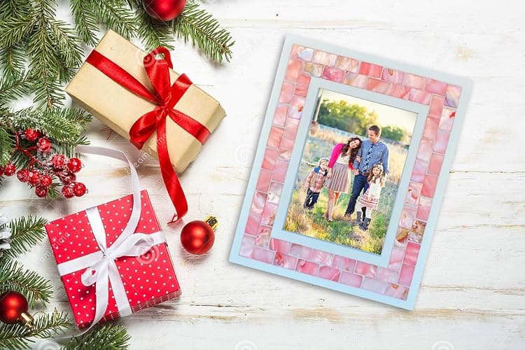 GIFTME 5 Wedding Picture Frame 5x7 Pink Mother of Pearl Mosaic Photo Frame Tabletop or Wall Hanging Picture Frame(5x7 inch, Pink,1pc) thumbnail 2
