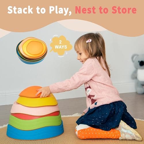 Oranmew Stepping Stones for Kids – Toddler Stepping Stones for Balance and Sensory Play, Non-Slip Indoor and Outdoor Balance Toys for Boys and Girls Age 3+, Stackable 6 Pcs Set thumbnail 5