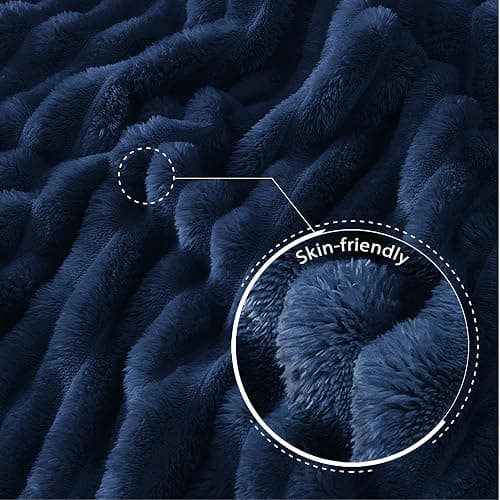 Exclusivo Mezcla Fleece Throw Blanket for Couch, Super Soft Striped Jacquard Bed Blanket, Lightweight Fuzzy Cozy for All Seasons, 50x60 Inches, Navy Blue thumbnail 8