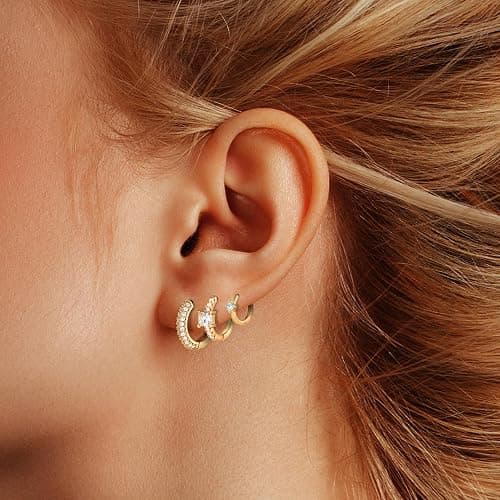 Wgoud Small Gold Hoop Earrings Set for Women, 6 Pairs 14K Gold Plated Hypoallergenic Lightweight Huggie Hoops Earrings, Trendy Cartilage Cubic Zirconia Earrings for Women Gifts. thumbnail 2
