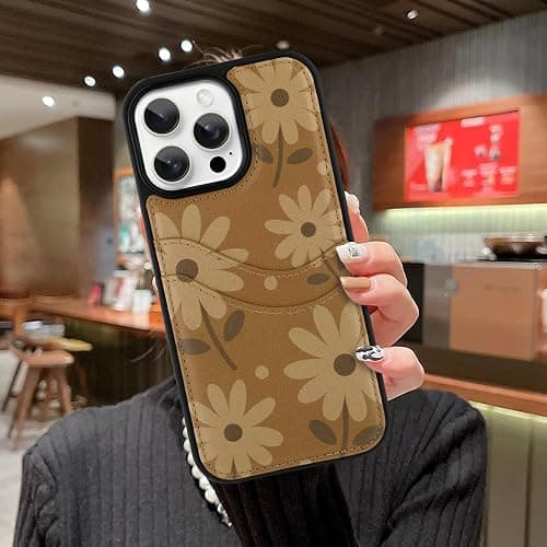 MOWIME Compatible with iPhone 15 Pro Max Wallet Case with Card Holder (2 Cards), Daisy Floral Shockproof Soft TPU Protective Cover Women Girls, Daisy Case for iPhone 15 Pro Max 6.7 Inch, Brown thumbnail 7