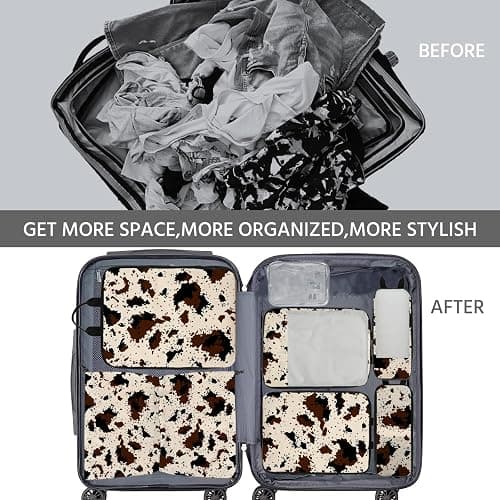 7 Pcs Compression Packing Cubes for Travel, Waterproof Suitcase Luggage Backpack Organizer with Toiletry Bag Travel Essentials for Women/Men-Cow Print thumbnail 8