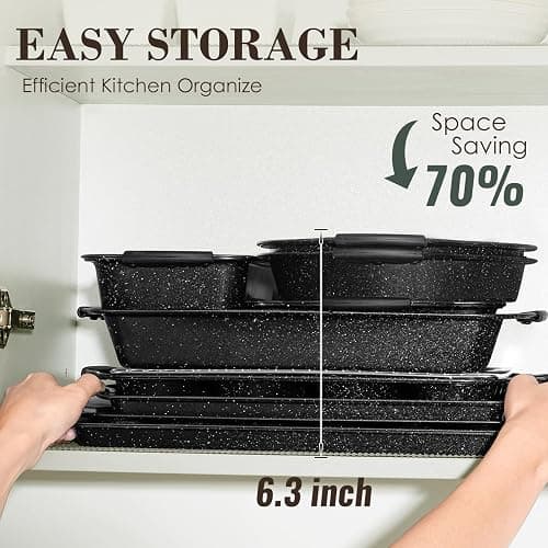 Baking Pans Set Nonstick, Bakeware Sets Stackable with Silicone Handles, AIVIKI 22 Pieces Oven Pan for Cooking Including Baking Cookie Sheet with Rack, Roast Pan, Cake Pan, Loaf Pan, Muffin Pan, Black thumbnail 2