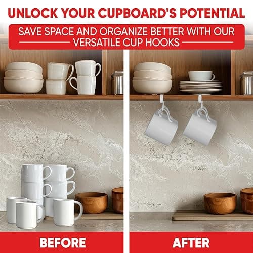Better Houseware Coffee Mug Holder, Under-Shelf Mug Rack with 6 Hooks, Cup Organizer for Kitchen Cabinets, Set of 2, White thumbnail 3