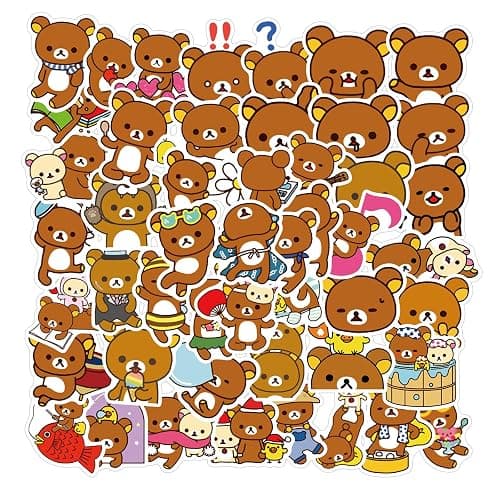 Kawaii Cartoon Bear Stickers 50PCS Laptop Stickers for Kids and Teens Vinyl Waterproof Sticker Pack for Skateboard Bike Water Bottles Hydro Flask Phone Suitcase, Rilakkuma thumbnail 3