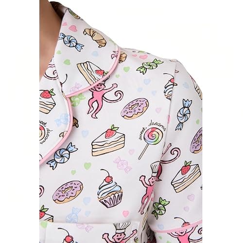 Womens Pajamas Set Button Down 2 Piece Cute Monkey Bunny Y2k Preppy Heart Pjs Sets Lounge Comfy Sleepwear thumbnail 3