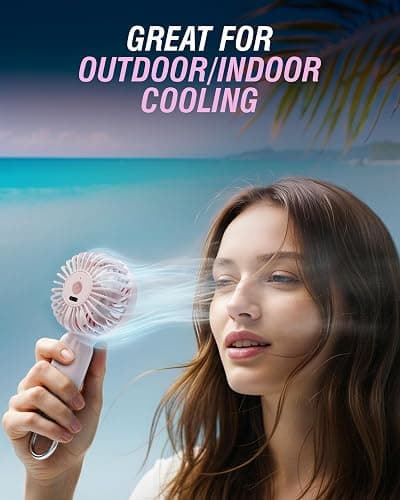 SABRENT ChillyPop Mini Portable Fan with Hanger, USB-C Rechargeable Handheld Personal Fan, 3 Speed Quiet Mini Cooling Fan, Up to 8H Runtime for Travel, Office, Bedroom, Camping in Rose (HF-M2WH-RSE) thumbnail 5
