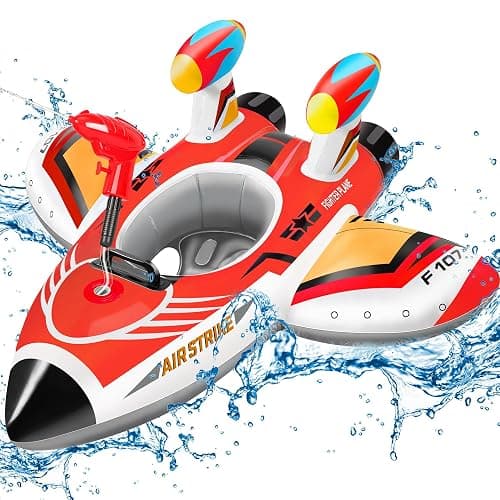 Pool Float Kids Inflatable Airplane Pool Floats Boat with Squirt Gun and Handle Toddler Pool Floaties Inflatable Ride-on Pool Toys Summer Outdoor Water Pool Games Beach Toys for Kids Ages 3-6 thumbnail 8