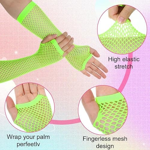6 Pairs Fishnet Gloves Mesh Glove for Women Neon Fingerless Long Short Gloves 3 Colors Lone Fishnet Glove Fingerless Net Arm Sleeve Emo Goth Punk 80s Scene Accessories for Halloween Cosplay Costume thumbnail 3