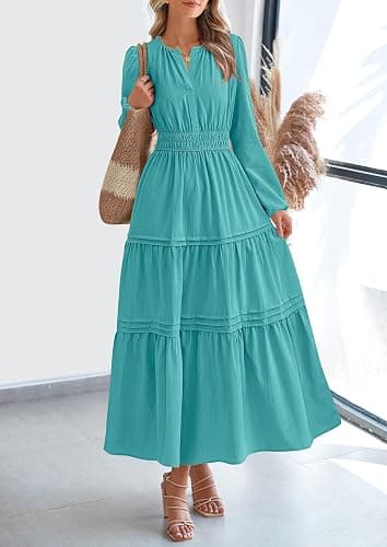 PRETTYGARDEN Women's 2025 Elegant Maxi Dresses Long Sleeve V Neck Flowy Pockets Casual Modest Dress Fall Fashion Clothes thumbnail 3