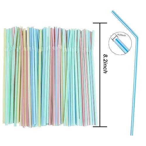 Resinta 500 Pieces Striped Disposable Plastic Straws Multi Colored Flexible Bendable Drinking Straws for Party Supplies 8 inch thumbnail 2