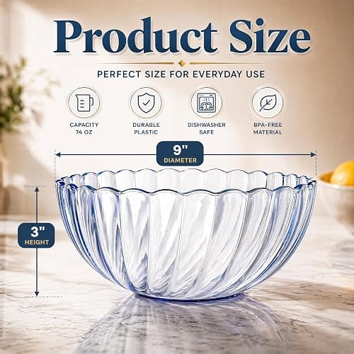 Fasmov 4 Pack Plastic Serving Bowls, Plastic Salad Mixing Bowls, 74oz Break Resistant Plastic Bowls for Salad, Fruit, Popcorn, Chip and Dip, Multicolor thumbnail 3