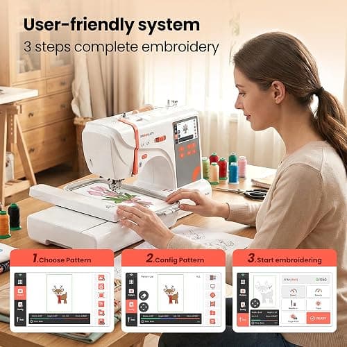 PooLin EOC03(2in1) Sewing and Embroidery Machine 4"x4" & 4"x9.25" Embroidery Size, 130 Built-in Designs 207 Sewing Stitches, 4.3" Touch Screen with WiFi Transfer, Includes Full Kits 1-on-1 Training thumbnail 5