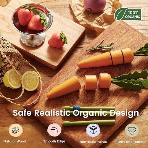 Tiny Land Wooden Play Food for Play Kitchen, 7PCS Fruit and Vegetable Toys | Pretend Toy Food Set, Kids Kitchen Accessories, Role Play Grocery Gift for Boys and Girls, Montessori Toy for Toddler thumbnail 5