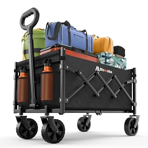 Collapsible Wagon with Wheels, 220 lbs Wagons Carts Foldable Wagon Cart with Flexible Handle, Lightweight Portable Folding Utility Grocery Shopping Cart for Grocery Sports Garden Camping - Image 1