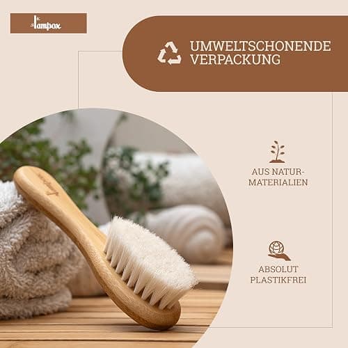 lampox Babyhaarbürste extra weich, Baby Erstausstattung Neugeborene mit weichen Ziegenhaaren, Milchschorf, Baby Haarbürste, Baby Pflegeset, Baby Geschenk, Kopfhautpflege, Kleinkinder, Babyzubehör thumbnail 2