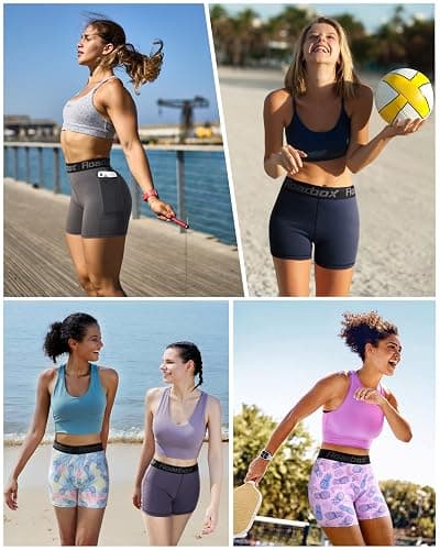 Roadbox 5'' Women's Volleyball Compression Shorts with Pockets, 3 Pack Spandex Workout Athletic Shorts for Running Gym Yoga thumbnail 5