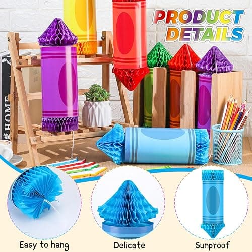 Retisee 12 Pcs Crayon Classroom Decorations Back to School Hanging Paper Lanterns Preschool Honeycombs Ceiling Backdrop for First Day of School Kindergarten Welcome Party Supplies(Classical Color) thumbnail 6