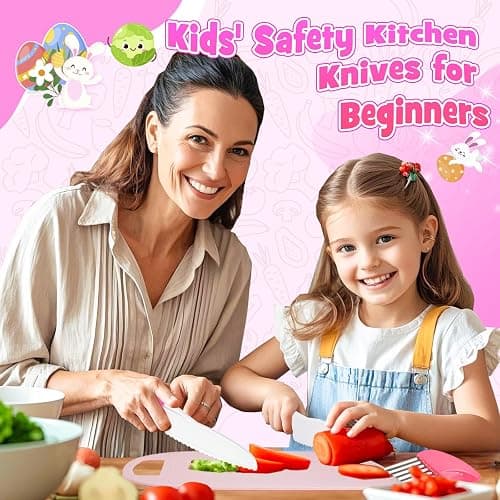 9 Pcs Kids Safe Knife Set for Real Cooking, Kids Kitchen Knife Set with Cutting Board,Crinkle Cutter,Sandwich Cutter, Montessori Kitchen Tools for Toddlers Kid 3-10 Years Old Girl Boy Birthday Gifts thumbnail 2