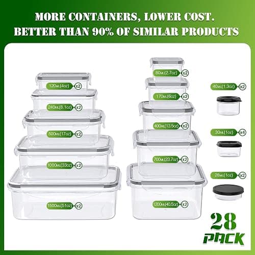 56 PCS Food Storage Containers with Lids Airtight (28 Boxes - 28 Lids) | Plastic Container for Pantry Stackable Kitchen Organization-Microwave Dishwasher,Freezer Safe 100% Leak Proof thumbnail 3