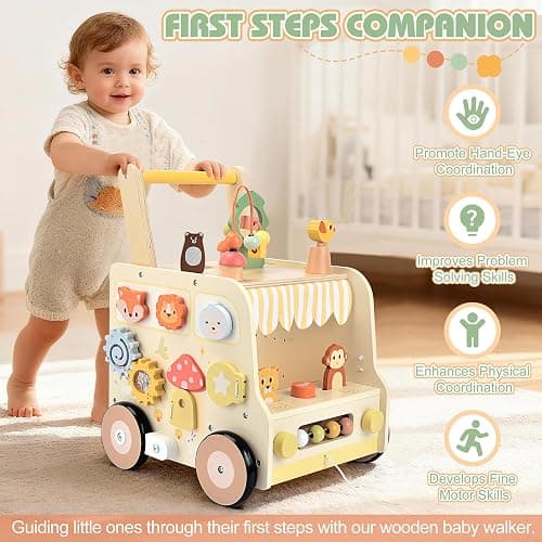 Pithfor Wooden Activity Cube Push Walker, Wooden Baby Walker, Montessori Toys for Babies 10-12 Months 1 2 3 Years Old Boys & Girls, Help Learning to Walk & Sit-to-Stand thumbnail 4