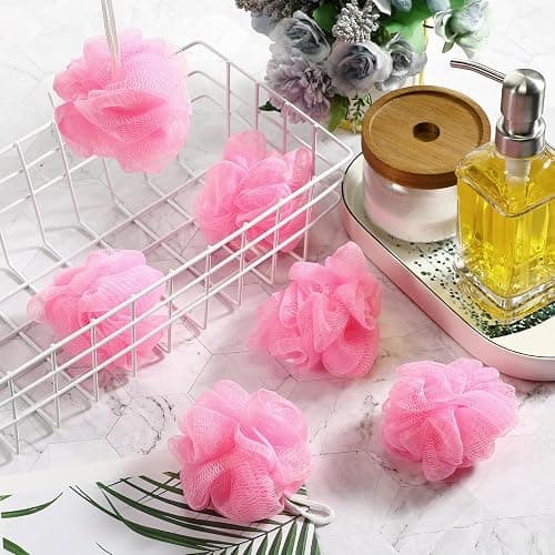 Shellwei 24 Pcs 3 Inch Mini Loofah Travel Size Bulk Shower Sponge, Pink | Pouf Mesh for Women, Kids, Men, Exfoliating, Body Scrubber, Baby Shower Favor thumbnail 3