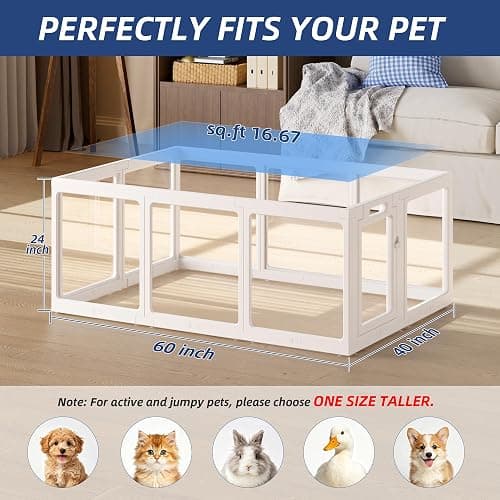 ClimbHope Clear Acrylic Dog Playpen Indoor Pet Pen, 24" H, White, 10 Panels | Open View, Tool-free Setup, DIY Shapes, Versatile Use & Easy Cleaning Pen, Clear Dog Playpen for Small Dogs, Cats & Puppies thumbnail 5