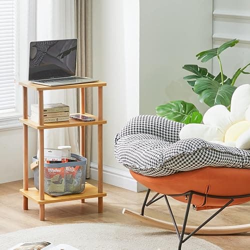 IBUYKE 3-Tier Side Table, Solid Wood Tall End Table with Storage Shelves, Nightstand Bedside Table for Living Room Bedroom Office, No-Tool Assembly, Natural UWST003N - Natural - 11.42" x 15.35" x 26.96" thumbnail 6