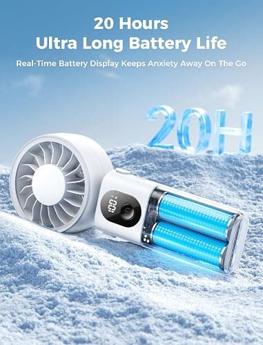 Aecooly Mighty Portable Handheld Fan | 20H Max Cooling Time | 3 Flexible Modes | 5 Speeds Wind | Battery Level Display | USB Rechargeable Mini Personal Battery Powered, Gifts for Women, Travel -White thumbnail 6