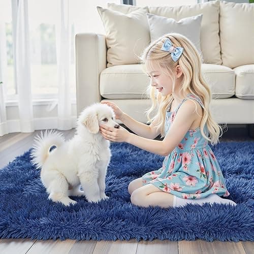 8x10 Area Rugs for Living Room Bedroom, Large Area Rug Shaggy Carpet Soft Plush Furry Bedside Rug, Rugs for Home Decor (Royal Blue, 8 x 10) thumbnail 4