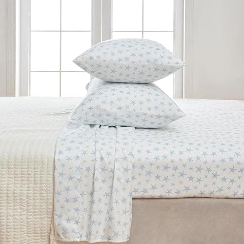 Great Bay Home Full Coastal Microfiber Sheet Set - 4-Piece Nautical-Printed, Ultra-Soft Sheets - Beach-Themed Bedding Sheets & Pillowcases (Starfish - Blue) thumbnail 6