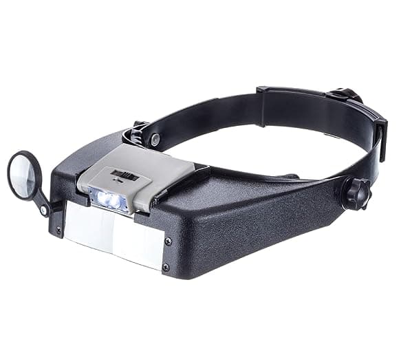 SE Illuminated Dual Lens Flip-In Head Magnifier, Head Magnifier, Tools for Repair & Precision Work, Adjustable Headlamp, 4.5X Loupe Magnifying, Black - Image 1