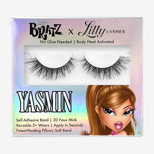 Lilly Lashes BRATZ Collab Yasmin Lash, Self-Adhesive Full Volume Medium Length Rounded Flare, 13mm Boho Criss-Cross Faux Mink, Reusable Press On Lashes, No Glue Needed, 25th Anniversary Limited - Image 1