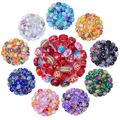 240 Pieces Assorted European Craft Beads Large Hole Lampwork Spacer Beads Colorful European Beads for DIY Necklace Bracelet Jewelry Making (Mix Color Style) thumbnail 3