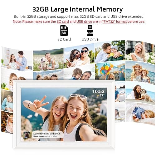 Frameo 10.1" Digital Picture Frame with 32GB Memory White WiFi Electronic Photo Frame 1280 x 800 IPS HD Touch Screen Auto-Rotate Slideshow Wall Mountable Share Photos/Video Remotely Anywhere thumbnail 3