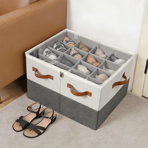 TOPIA HOME Shoe Organizer for Closet, Foldable Shoe Box with Adjustable Dividers and Clear Cover, Space Saving Shoe Storage Organizer Cabinet with Reinforced Handles, Fits 16 Pairs TP09WG thumbnail 2