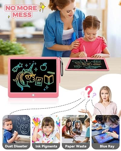 KOKODI 12 Inch LCD Writing Tablet with Anti-Lost Stylus, Erasable Doodle Board Colorful Toddler Drawing Pad, Car Travel School Games Toys for 3 4 5 6 7 8 Kids, Birthday Gift for Girls Boys Adults Pink thumbnail 6
