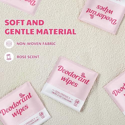 Timgle 100 Pcs Travel Deodorant Wipes Individually Wrapped Armpit Antiperspirant Deodorant Sweat Body Wipes for Women Men Teens Sports Travel Cleanse Skin and Underarm Excessive Sweating(Rose) - Rose thumbnail 5